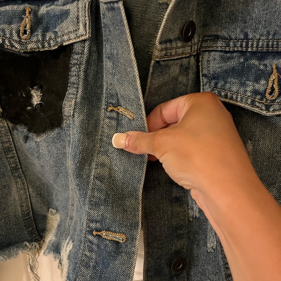 DENIM/SWEATSHIRT MATERIAL CROP JACKET - Picture 6 of 6